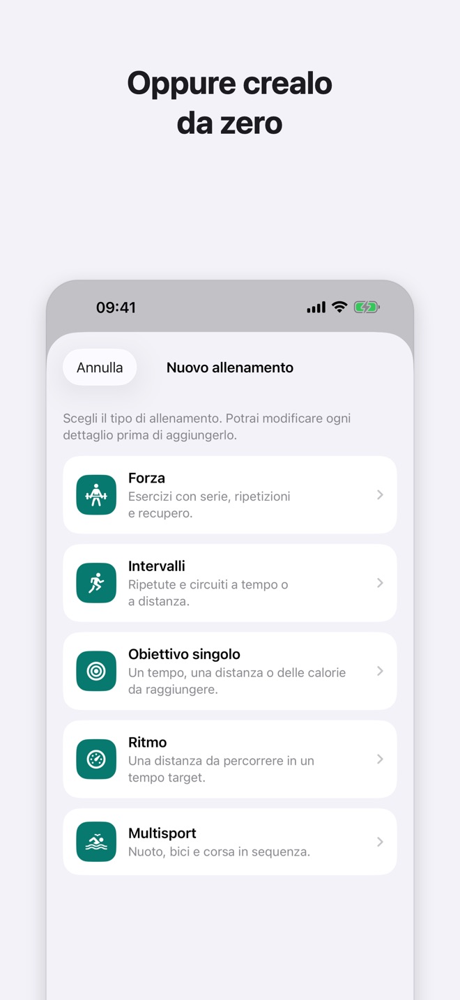 La creazione di un nuovo allenamento